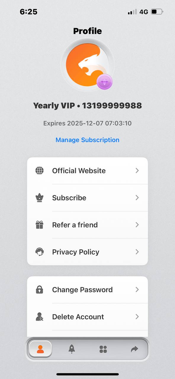 Yunbao VPN account page